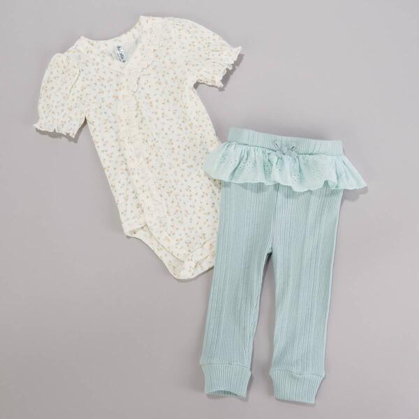 Baby Girl &#40;3-9M&#41; Charlotte & Star Eyelet Bodysuit & Rib Pants Set - image 