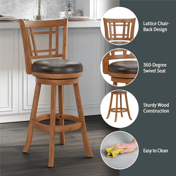 HH2 Home Fairfox Oak Wood Bar Height Swivel Stool