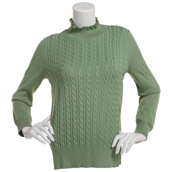 Petite Retrology Long Sleeve Cable Stitch Mock Neck Sweater - image 
