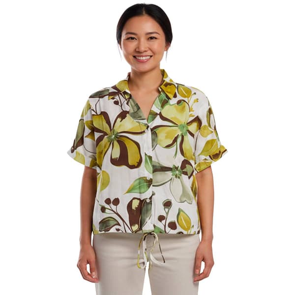 Womens Adrianna Papell Short Sleeve Watercolor Floral Blouse - image 
