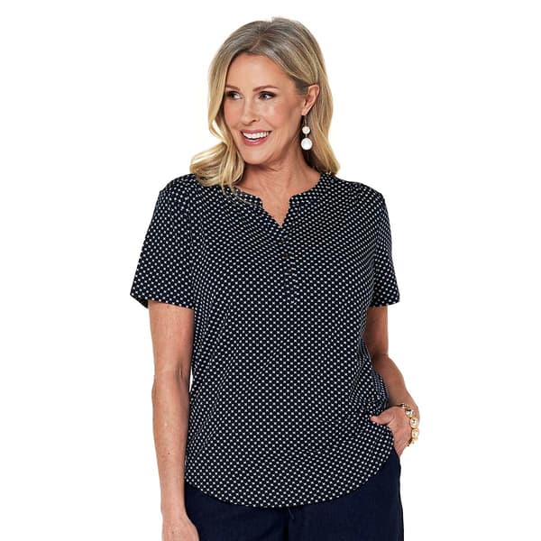 Petite Hasting & Smith Short Sleeve Cross Geometric Henley Tee - image 