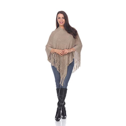Womens White Mark Sansa Gold Knit Fringe Poncho