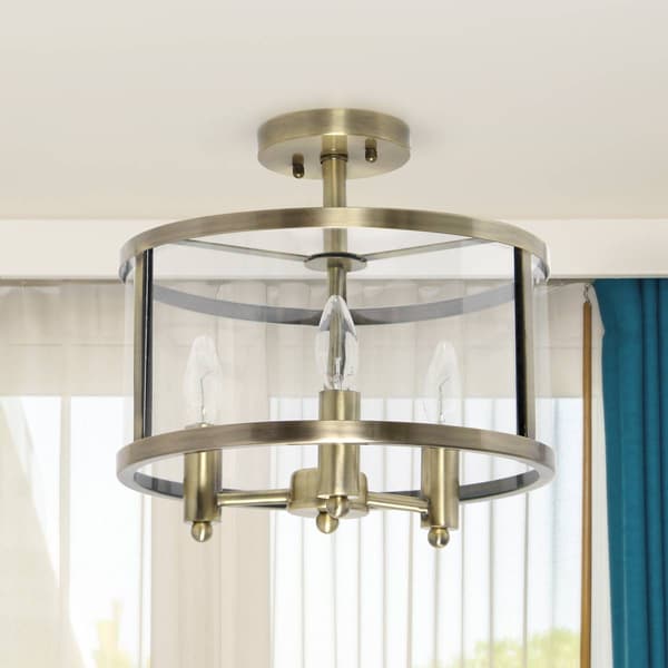 Lalia Home 13in. Industrial Glass/Metallic 3-Light Flushmount