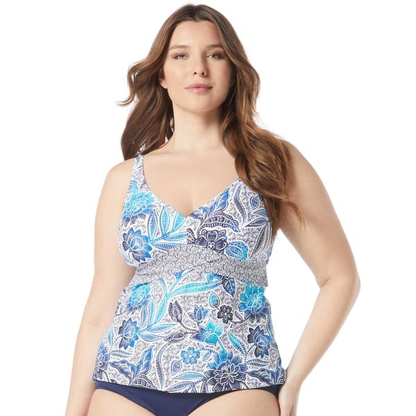 p/h26 Plus Size Beach House Samoan Floral Adele Tankini Swim Top - image 