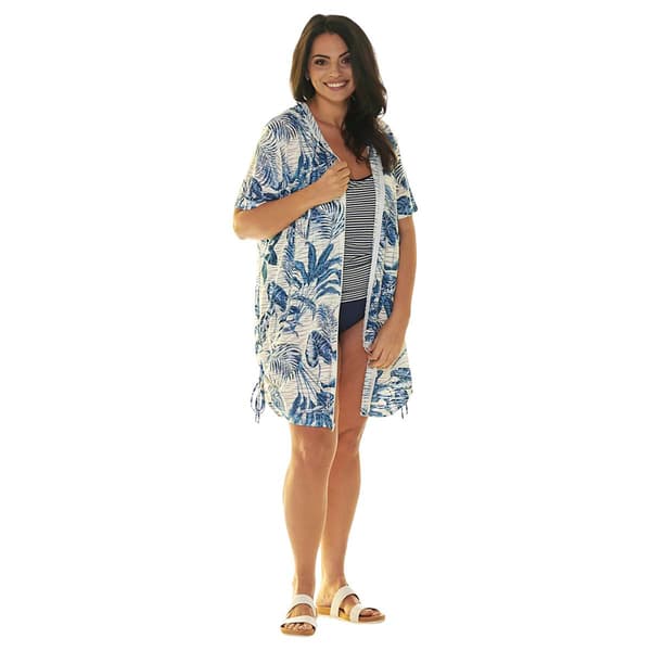 Plus Size J Valdi Botanical Short Sleeve Zip Cover-Up w/ Side Tie