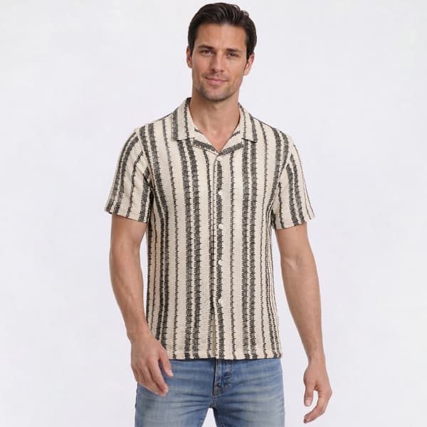 Mens VSTR Vertical Stripe Button Down Shirt - Sand/Black
