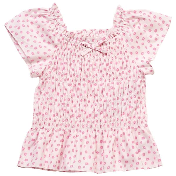 Girls (7-16) Star Ride(R) Flutter Sleeve Smocked Abstract Dot Top - image 