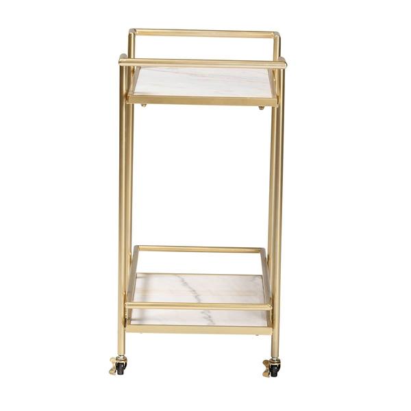 Baxton Studio Louise Glam & Luxe White Marble 2-Tier Wine Cart