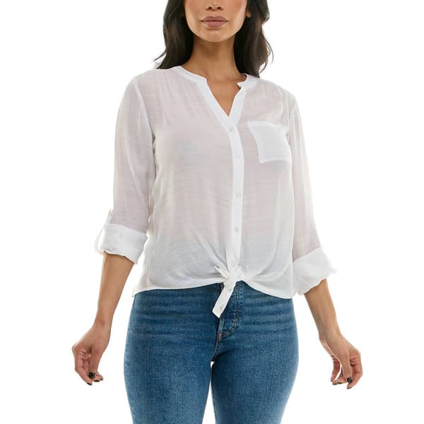 Petite Zac & Rachel 3/4 Roll Tab Sleeve Tie Front Blouse - image 