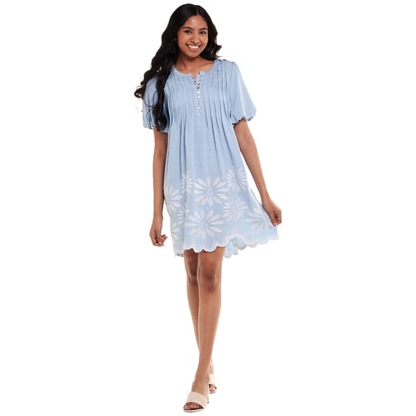 Womens Rose & Everly Short Sleeve Pintuck Floral Hem A-Line Dress