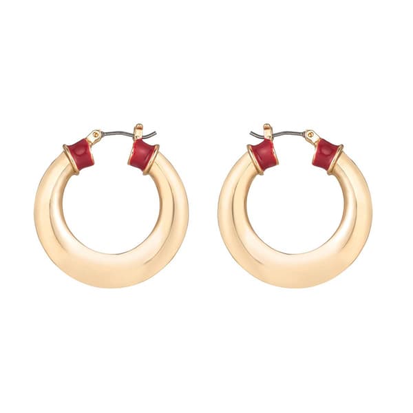Roman Gold-Tone Red Click Top Hoop Earrings - image 