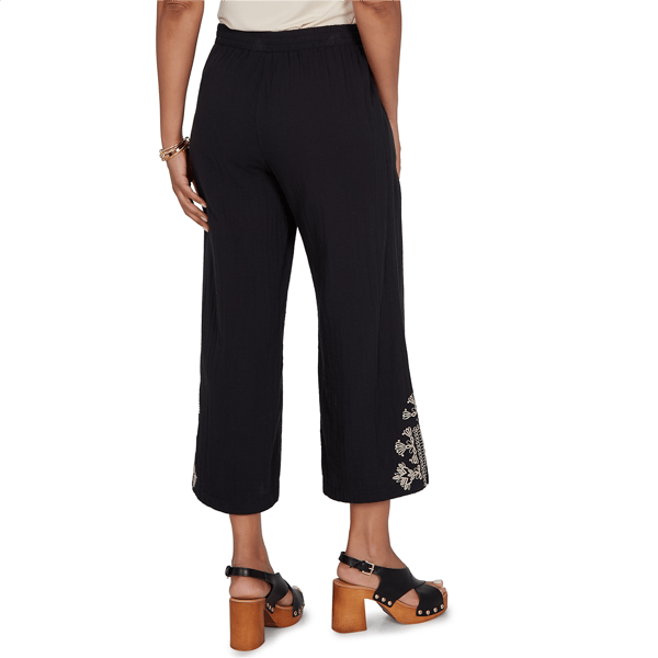 Womens Ruby Rd. Tropical Noir Embroidery Hem Wide Leg Pants