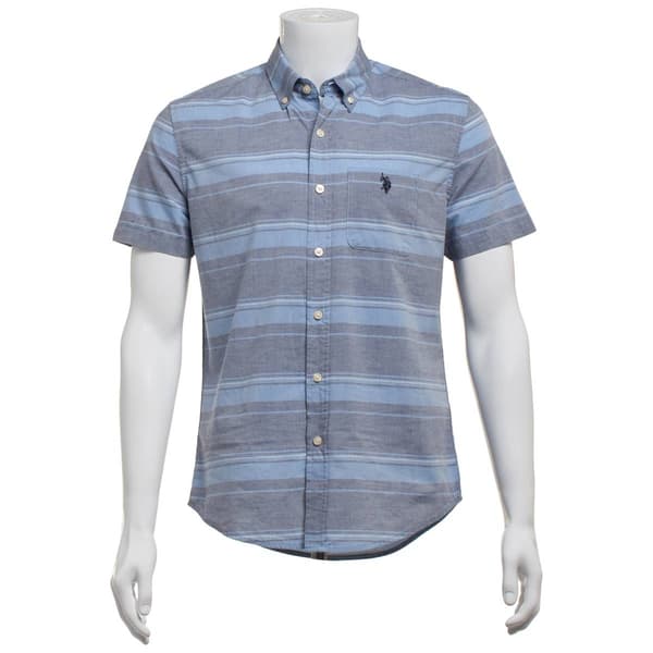 Mens U.S. Polo Assn.(R) Short Sleeve Stripe Button Down Shirt - image 