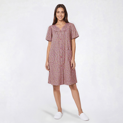 Womens Moon to Noon Short Sleeve Abstract Snap Duster - image 