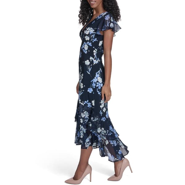 Womens Tommy Hilfiger Flutter Sleeve Tier Midi Dress