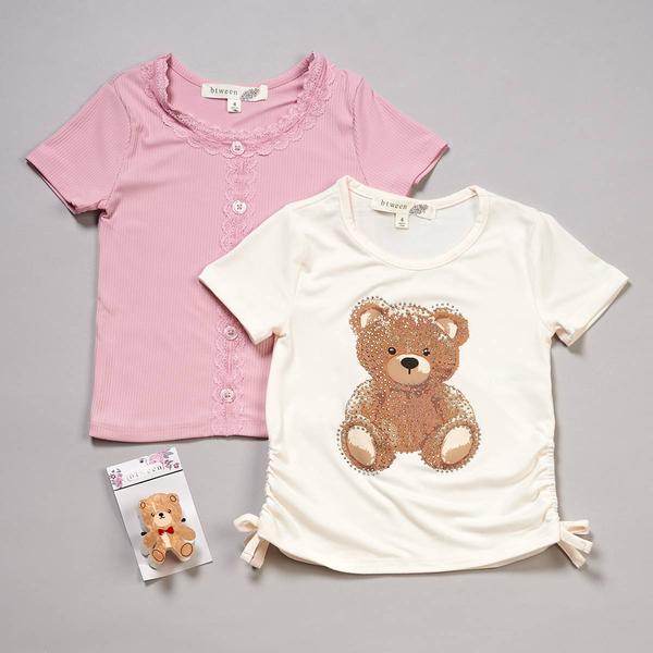 Girls (4-6x) BTween® 2pk. Bear Side Cinch & Lace Front Tops