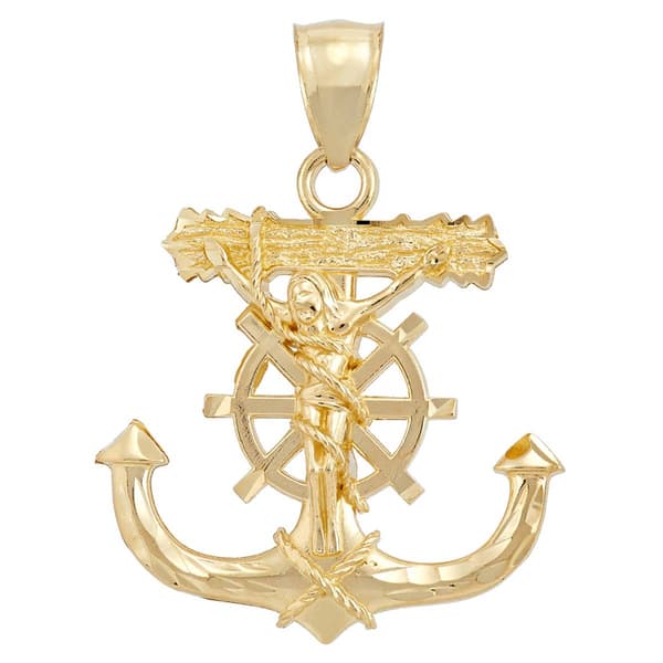 Mens Gold Classics(tm) Yellow Gold Anchor/Wheel/Crucifix Pendant - image 