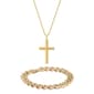 Mens Lynx Gold-Tone Curb Chain Cross Pendant & Bracelet Set - image 1