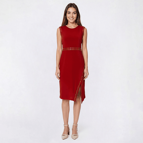 Womens Emma & Michele Sleeveless Studded Solid Trim Shift Dress