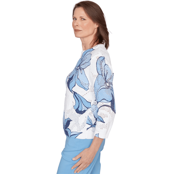 Womens Alfred Dunner St. Augustine Floral Pointelle Sweater