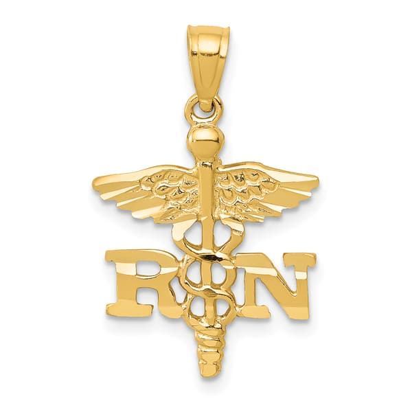Unisex Gold Classics&#40;tm&#41; 14kt. Diamond Cut RN Nurse Pendant - image 