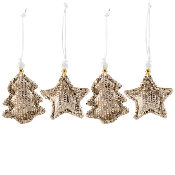 Northlight 4ct. Sequin Stars & Trees Plush Christmas Ornaments