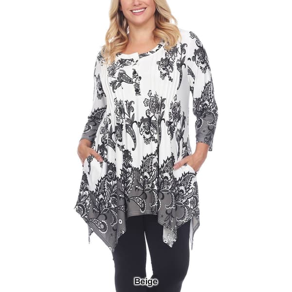 Plus Size White Mark Paisley Tunic Top With Pockets