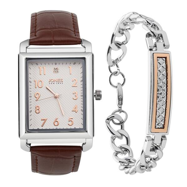 Mens Jones New York Silver-Tone Watch/Bracelet Set - 9782S-42-B16 - image 