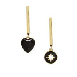 Steve Madden Heart & Coin Celestial Starburst Charm Hoop Earrings