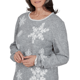 Petite Alfred Dunner Vail Snowflake Pearl Heathered Sweater