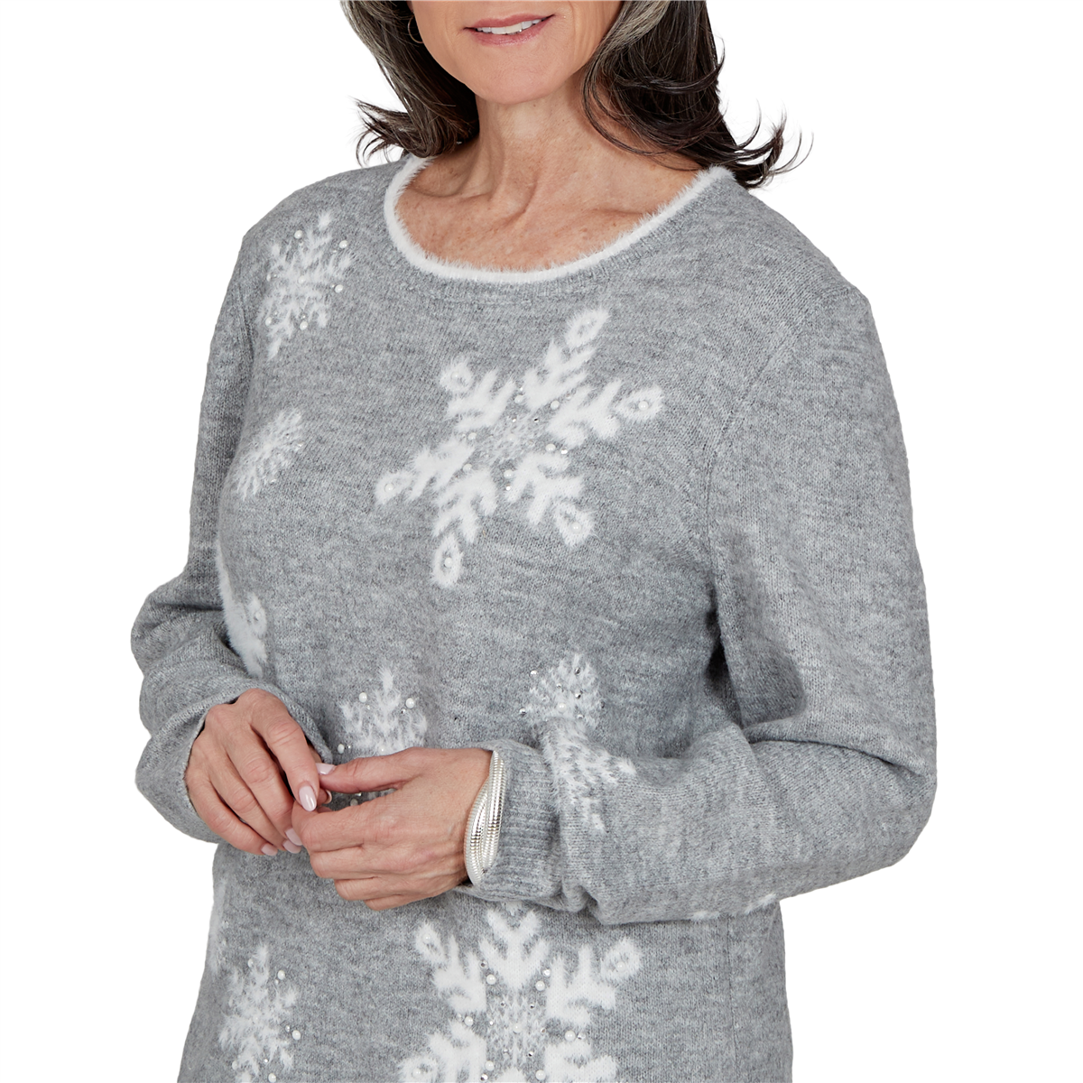 Petite Alfred Dunner Vail Snowflake Pearl Heathered Sweater
