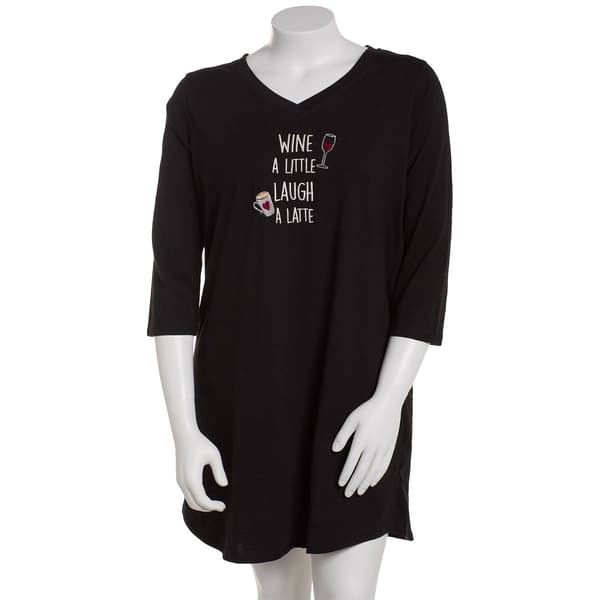 Plus Size Ren&#233; Rof&#233;&#174; Wine A Little Laugh A Latte Nightshirt