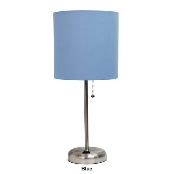 LimeLights White Stick Lamp w/Charging Outlet & Fabric Shade
