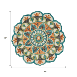 HomeRoots Blue & Orange Medallion Area Rug