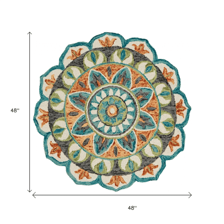 HomeRoots Blue & Orange Medallion Area Rug