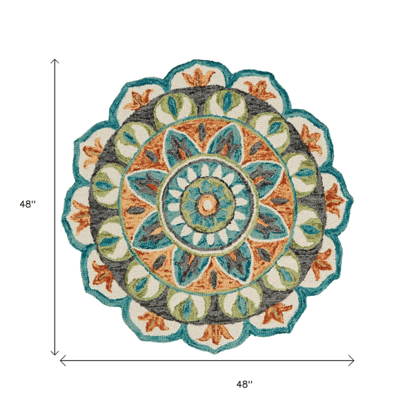 HomeRoots Blue & Orange Medallion Area Rug