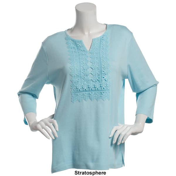 Petite Hasting & Smith 3/4 Sleeve Split Neck Lace Yoke Tee