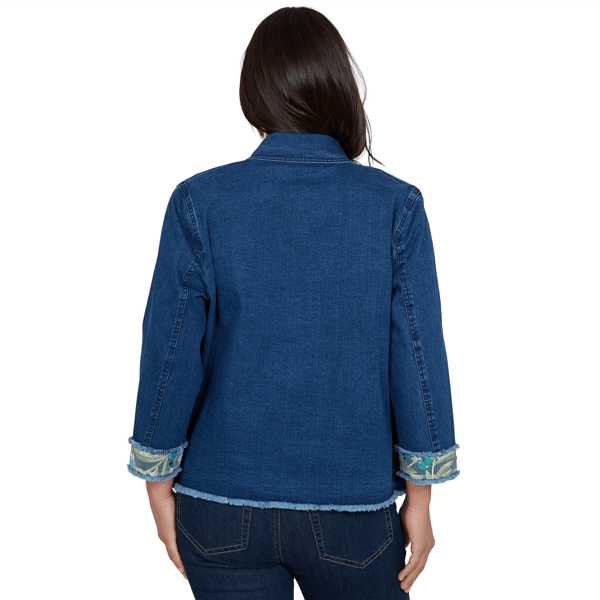 Womens Alfred Dunner Indigo Girls Floral Trim Denim Jacket