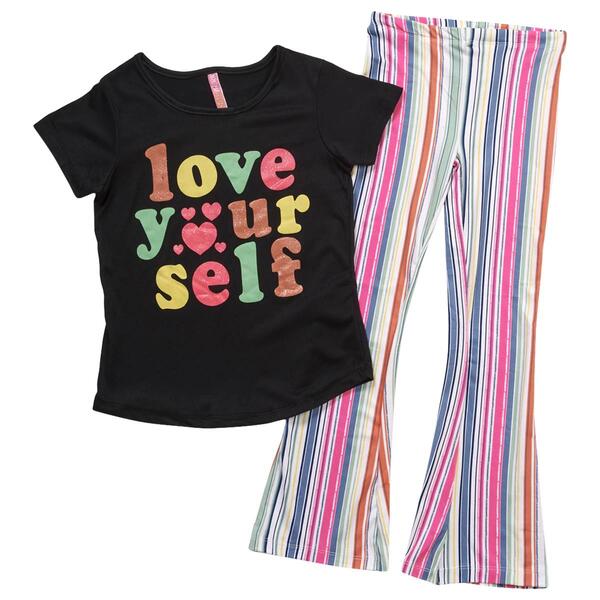 Girls&#40;7-16&#41; Dream Star Love Yourself Tee & Striped Flare Pant Set - image 