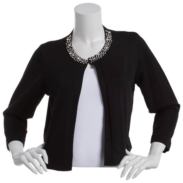 Womens Nina Leonard Pearl Trim Collar Shrug - image 