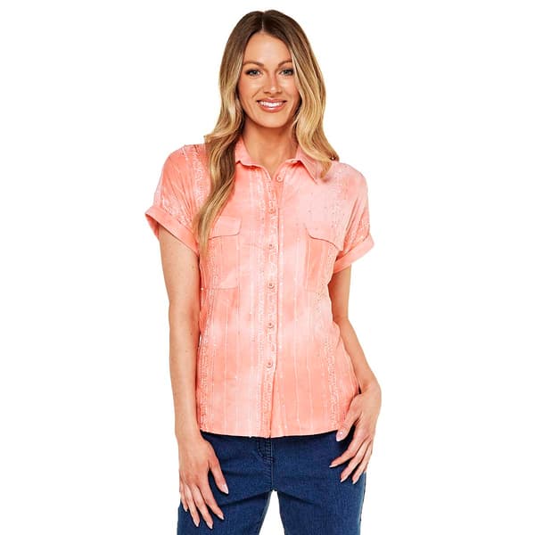 Womens Cocomo Short Sleeve 2 Pocket Collar Button Front Blouse