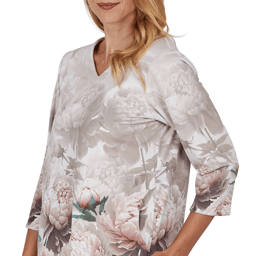 Womens Alfred Dunner Luxe Be A Lady V-Neck Peony Blouse