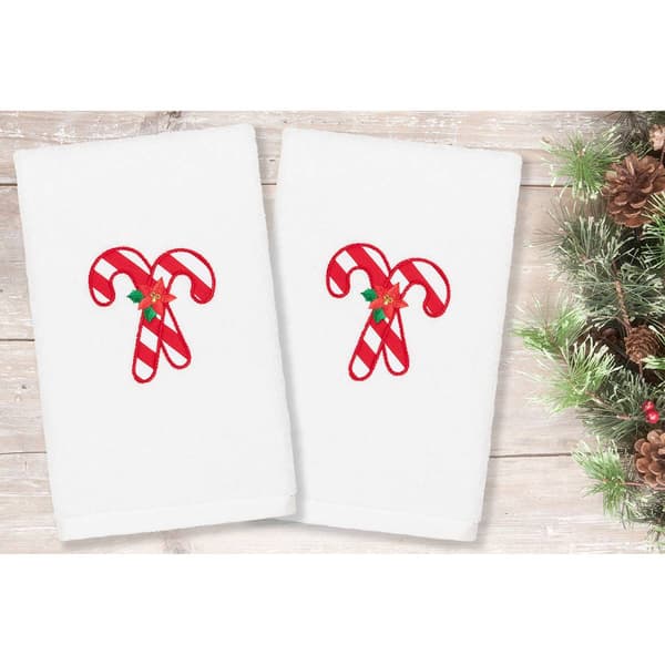 Linum Home Textiles Christmas Candy Canes Hand Towel - Set Of 2