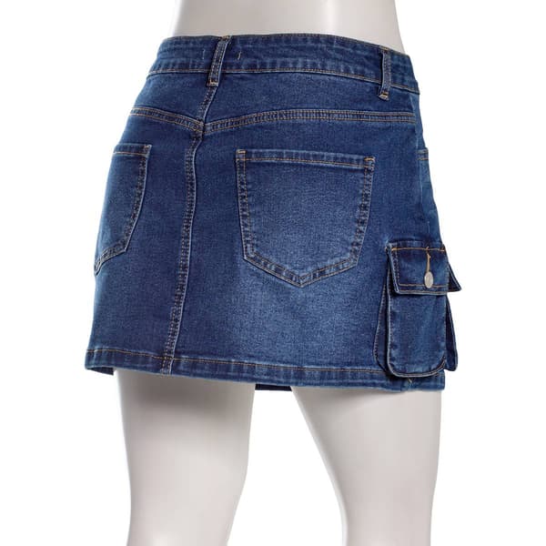 Juniors No Comment Mid Rise Patch Cargo Pocket Denim Skirt