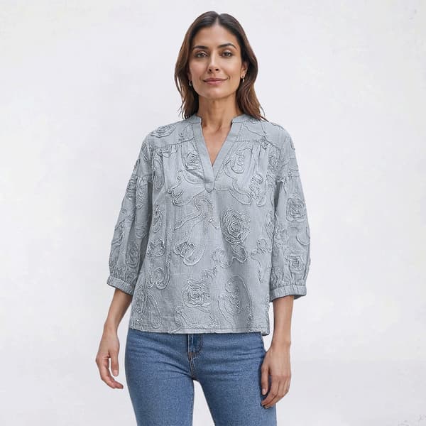 Womens Nanette Lepore 3/4 Sleeve Soutache Floral Stripe Blouse - image 