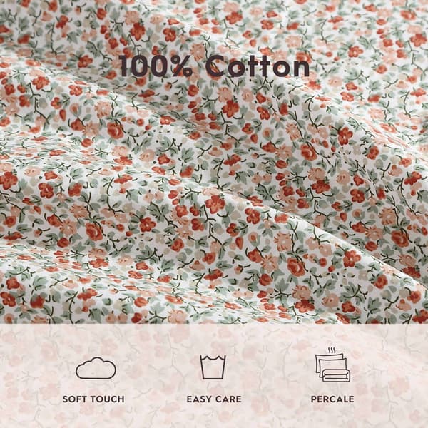 Laura Ashley Emogene 100% Cotton Orange Floral Sheet Set