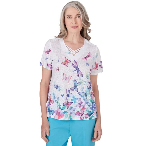 Petite Alfred Dunner Summer Breeze Knit Butterfly Border Top - image 