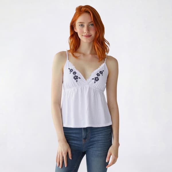 Juniors Madden Girl Puff Floral Lace Trim Babydoll Camisole - image 