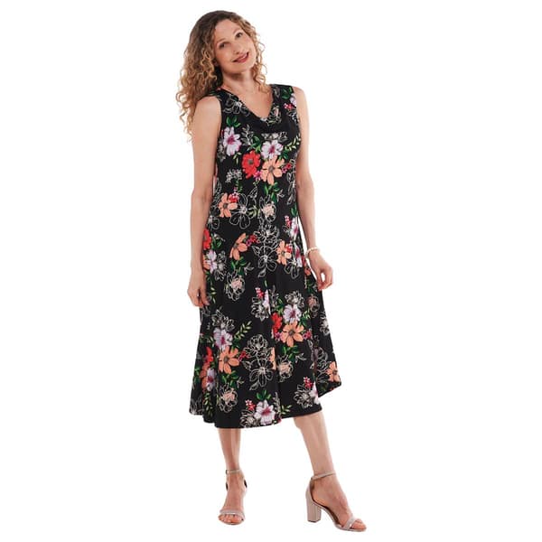 Womens Robbie Bee Sleeveless Floral Print ITY Drape Neck Dress - image 