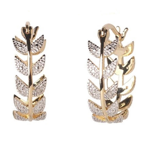 Gianni Argento Gold over Silver Leaf Hoop Earrings - image 